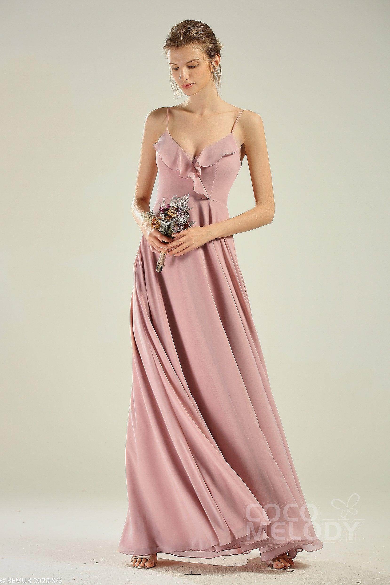 A-Line Floor Length Chiffon Bridesmaid Dress CB0629 - COCOMELODY